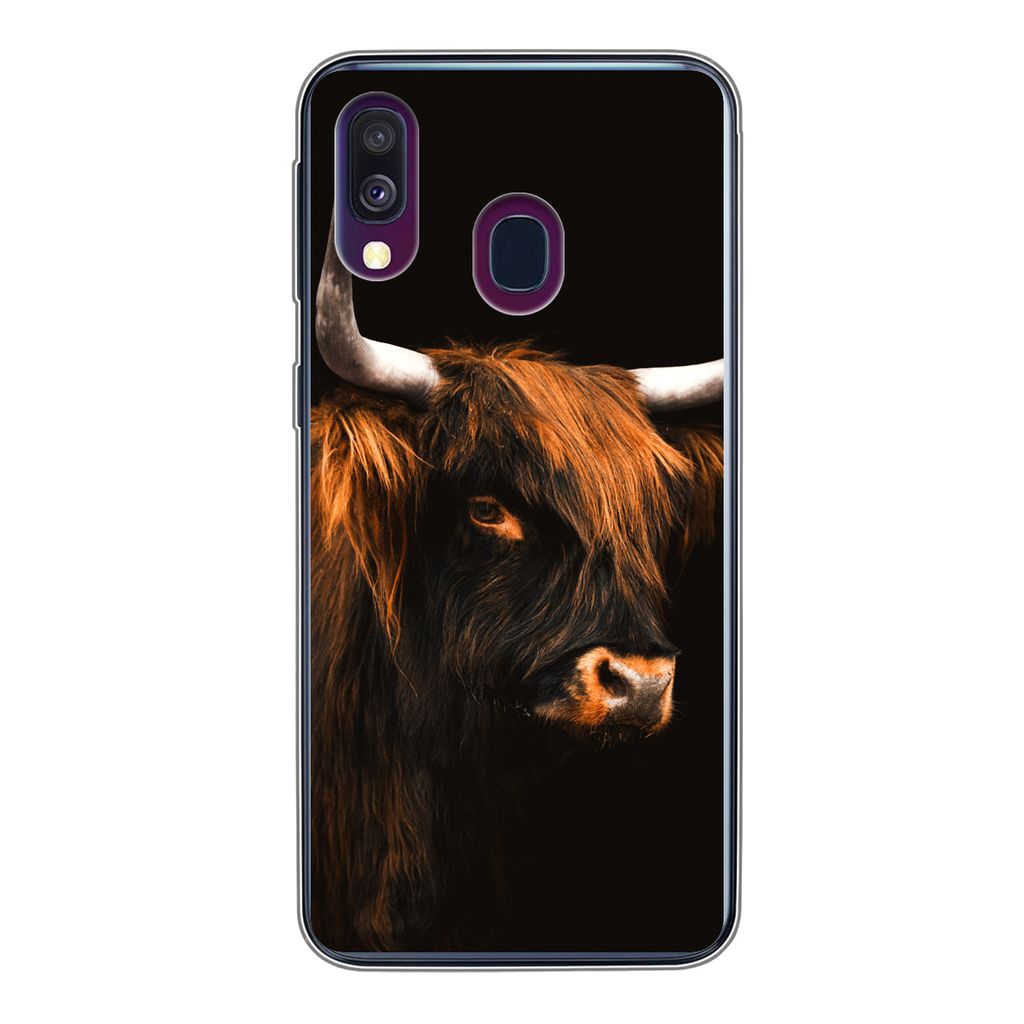 MuchoWow Handyhülle Schutzhülle Hülle für Samsung Galaxy A40 Schottischer Highlander - Vlies - Kuh Silikon Softcase Handy Hülle - Handy-Tasche