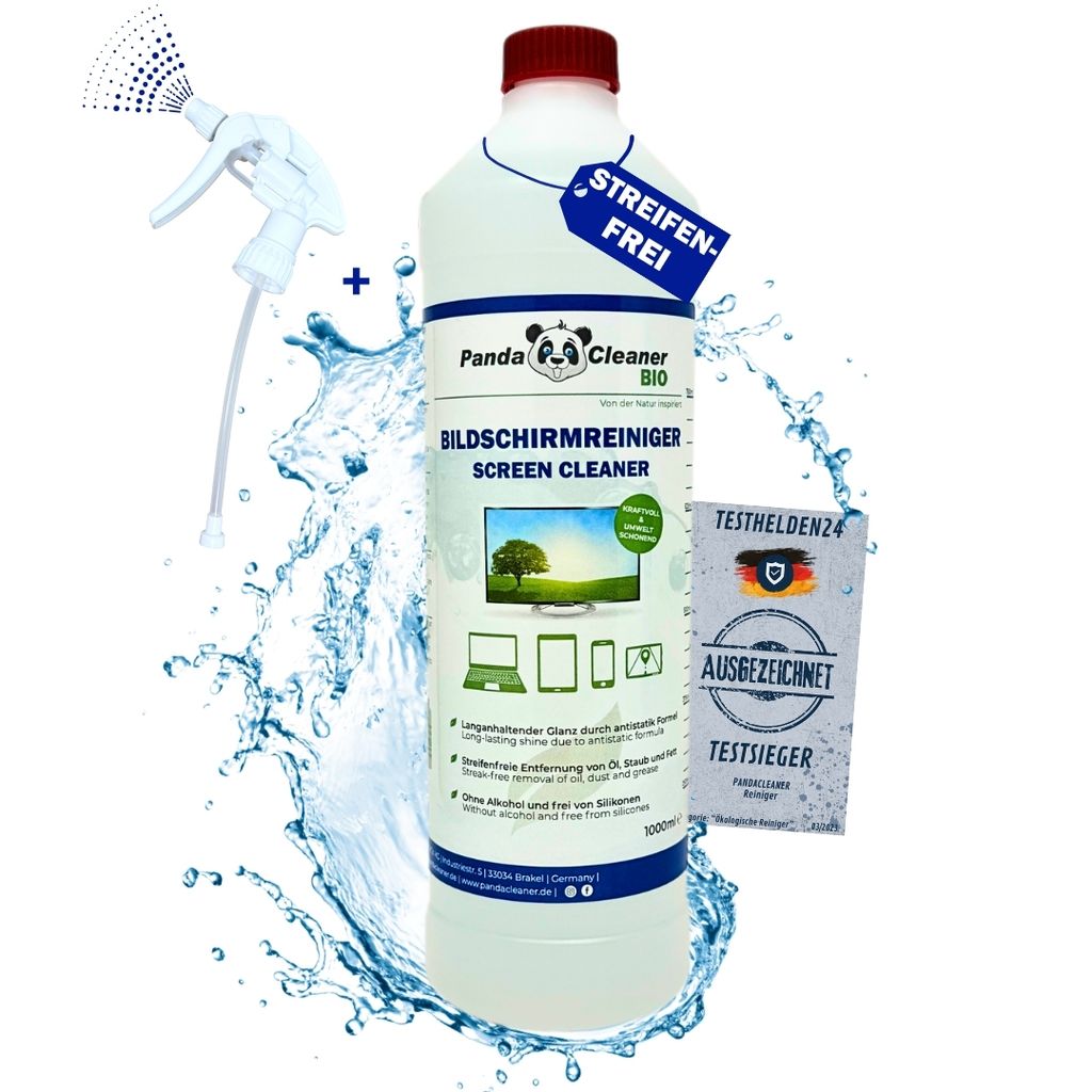 PandaCleaner Display Reiniger ohne Alkohol - 1000ml - TV Reiniger - LCD Reiniger - Monitor Reiniger - Bildschirm Reinigung - Schutz & Pflege