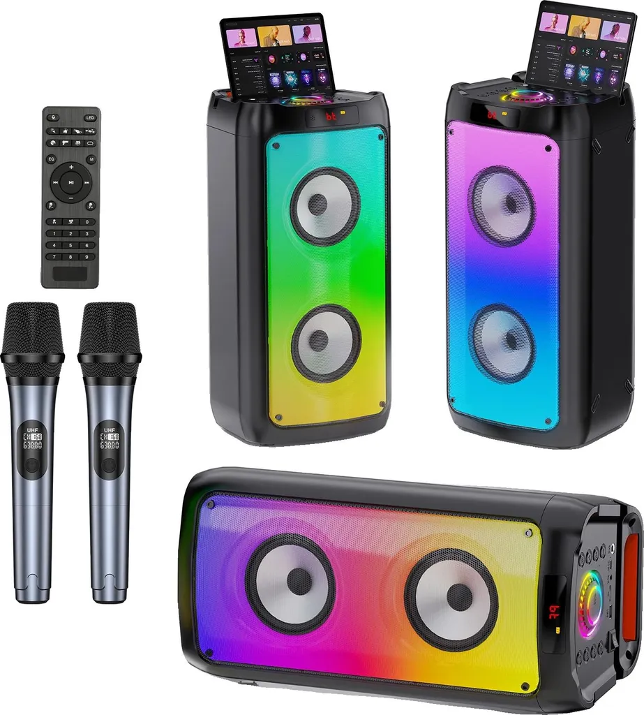 Haut-parleur Bluetooth portable et kit karaoké complet avec 2 micros