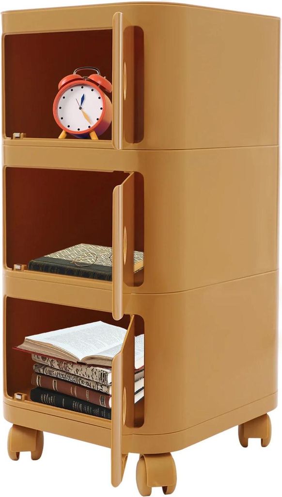 3-stöckiger Nachttisch/Nachtkommode - Rollbarer Nachttisch - 63,3 cm Höhe - ABS - Tragkraft 60 kg - Rechteckig - Gelb