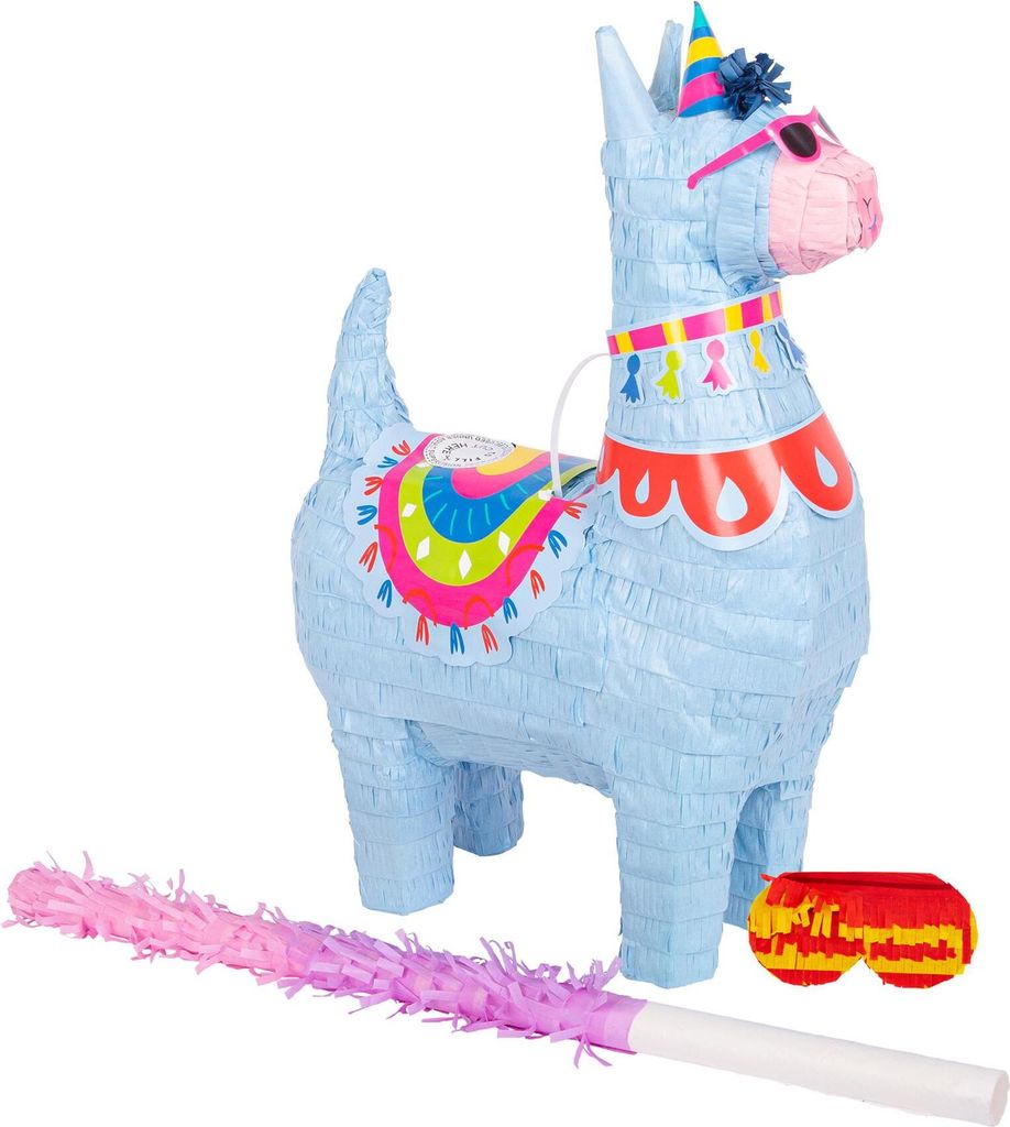 Fax Potato 3-teiliges Lama-Pinata-Set mit Stock und Augenbinde – rosa Stock