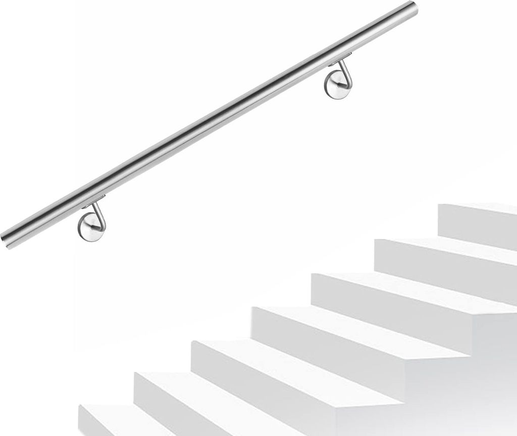 NAIZY 60cm Handlauf Edelstahl Geländer Treppengeländer für Treppen Brüstung Balkon Innen & Außen mit Wandhaltern Halter