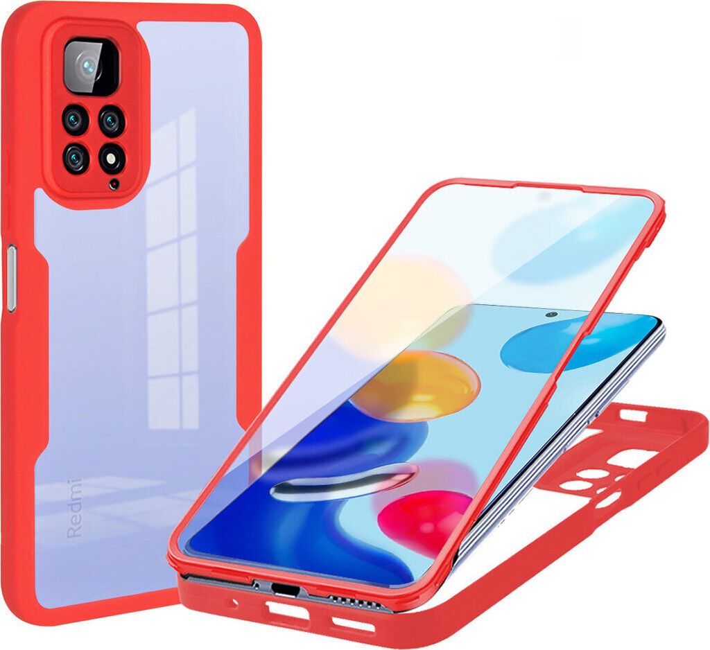 Redmi Note 11S Schutzhülle, Eingebautem Displayschutz 360 Grad Komplettschutz Handyhülle für Xiaomi Redmi Note 11 4G/Note 11S Rot