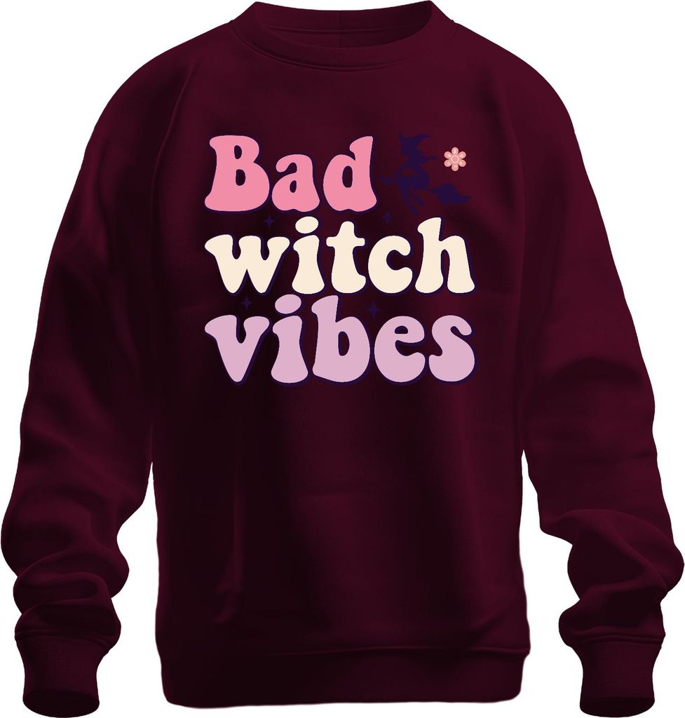 Bad witch vibes Hexe Halloween Hexenbesen magisch retro süß cool Uni Sweatshirt Pullover, Burgundy, L