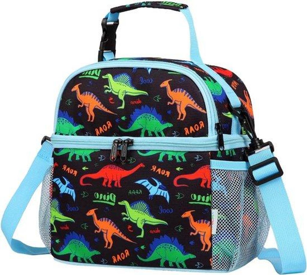 Isolierte Lunchbox Tasche für Kinder, groß, schwarz, Dinosaurier