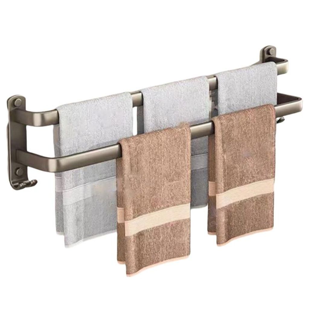 Wandregal aus Aluminium für Bad – Mehrschichtig, verstellbar, rostfrei, ohne Bohren, starke Tragkraft, Doppelstangen, 80 cm