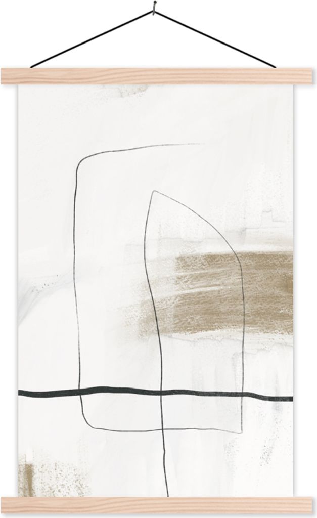 MuchoWow Textilposter Kunst - Farbe - Schwarz - Weiß 120x180 cm mit holzfarbenen Rahmen - Textil-Plakat