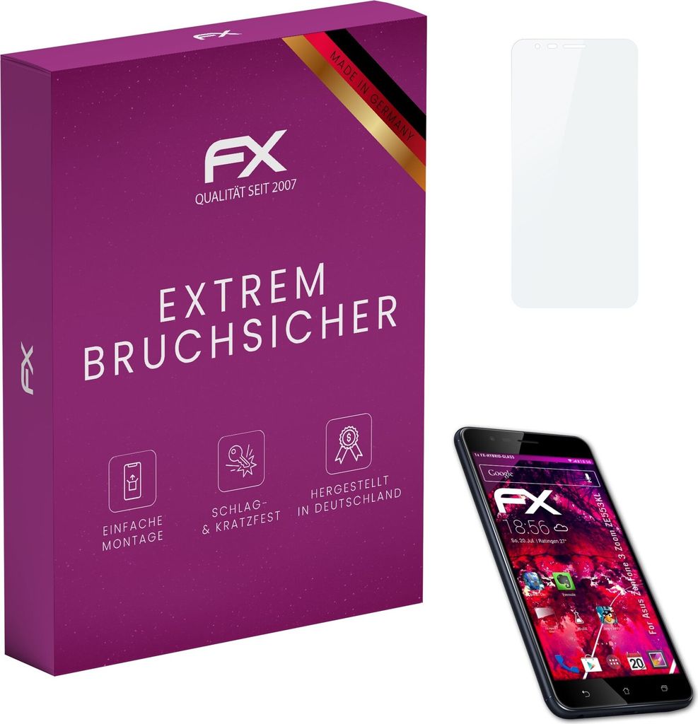 atFoliX FX-Hybrid-Glass Displayfolie kompatibel mit Asus ZenFone 3 Zoom (ZE553KL) Glasfolie
