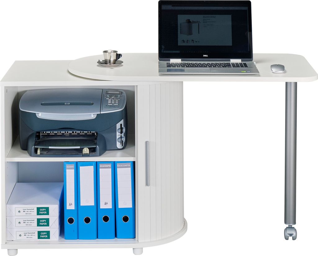 SIMMOB Modularer Schreibtisch mit Rollladen Computertisch 75 x 131 x 55 cm, Farbe:Weiß