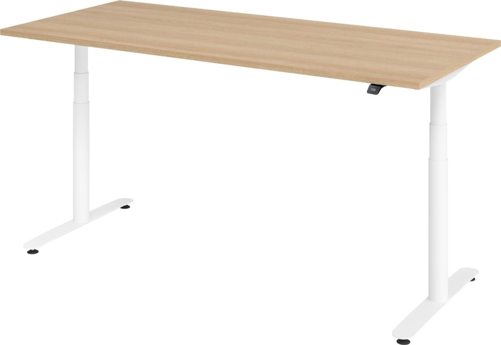 bümö Schreibtisch elektrisch Bluetooth & App XDLR - Größe: 180 x 80 cm, Gestell: Weiß, Nachbildung: Eiche
