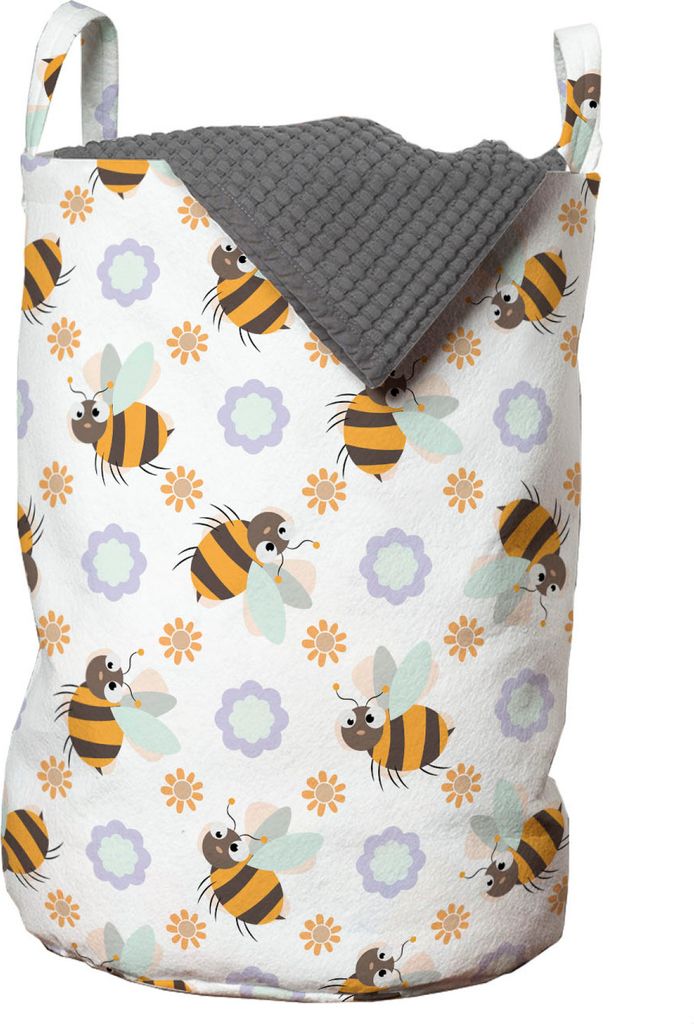 ABAKUHAUS Blumen Insekten Wäschesack, Bienen-Muster, Wäschekorb mit Griffen Kordelzugverschluss für Waschsalons, 33 cm breit x 49 cm hoch, Champ...