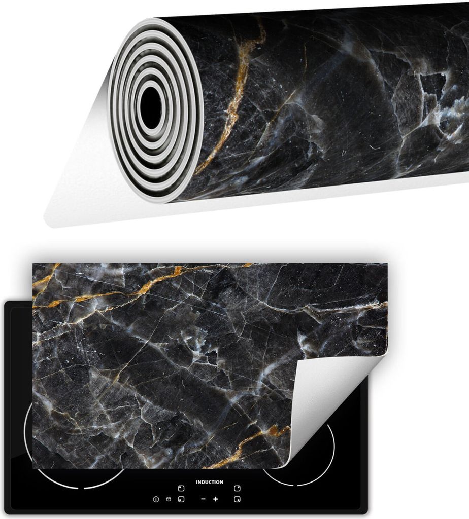 Herdabdeckplatte abdeckung Glaskeramikfeld abdeckplatte 90x52 cm Anti Rutsch Matte Aufrollbar, Marmor Schwarz