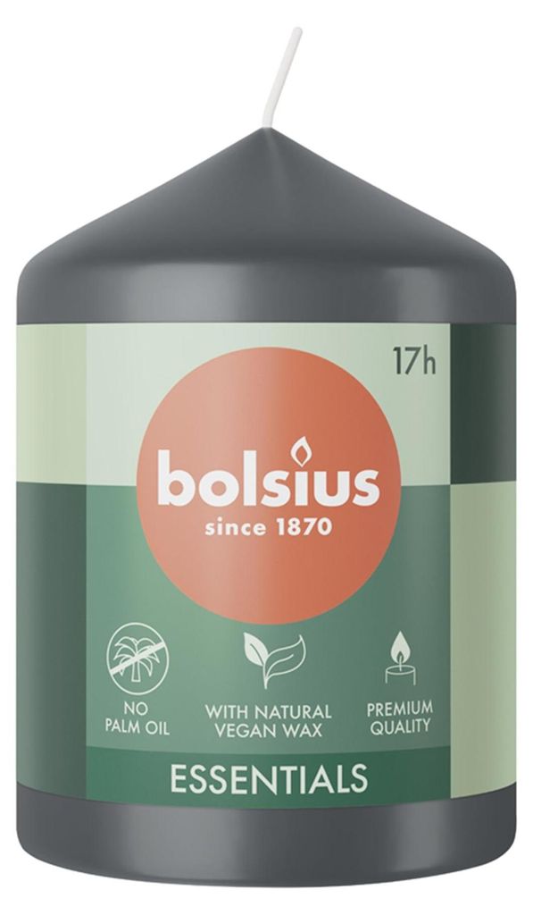 Bolsius Essentials Stumpenkerze in Sturmgrau, 80 mm Höhe, 58 mm Durchmesser