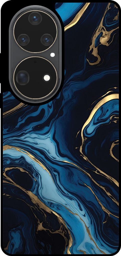 Smartphonica Phone Case Fit für Huawei P50 Pro mit Marmor Druck - TPU zurück Abdeckung Fall Gold blau Marmor Design - Gold Blau