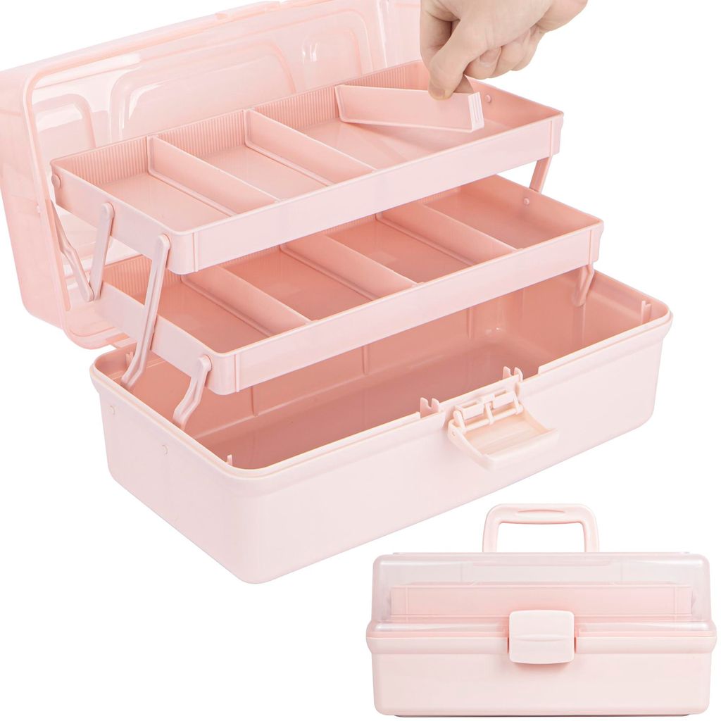 32 cm große multifunktionale Aufbewahrungsbox mit 3 Ablagen, verwendbar als Sortierbox, Organizer, Bastelbox, Nähkasten, Erste-Hilfe-Set, Werkzeu...