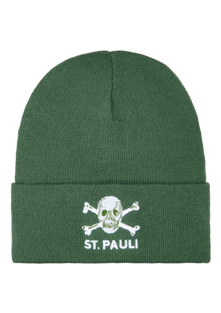 FC St. Pauli - Totenkopf Oliv-Stick, Mütze oliv