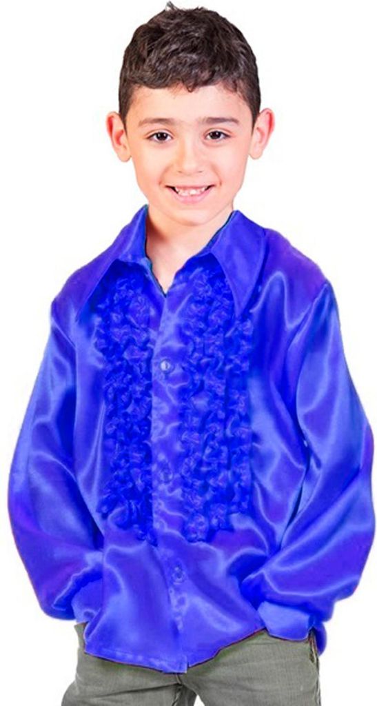 70er Jahre Satin Rüschenhemd "Johnny" für Kinder | Blau Größe: 140