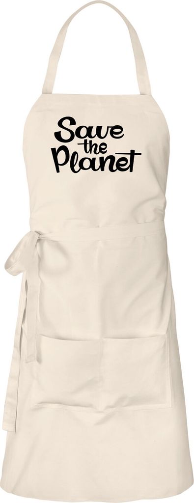 Huuraa Schürze Save the Planet Schriftzug Natur mit Taschen Baumwolle Kochschürze Geschenkidee