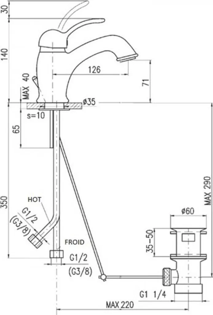 Slezák-RAV Miscelatore per lavabo Slezák RAV Labe L026 Colore: cromo, Dimensione: 1/2'' - 7