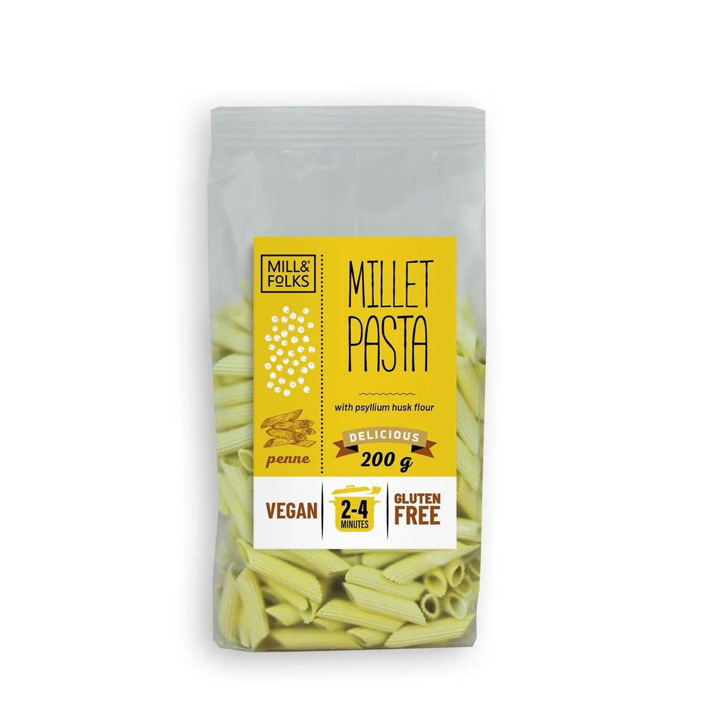 Mill & Folks Hirse Penne mit Kurkuma 200g / glutenfrei / vegan / ohne Zuckerzusatz