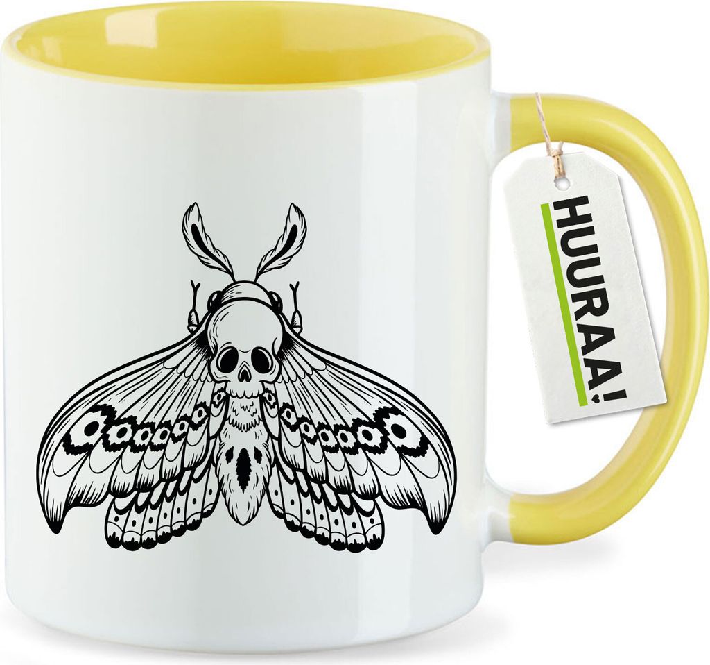 Huuraa Kaffeetasse Totenkopfschwärmer Motte 330ml Gelb Keramik Kaffeebecher Geschenkidee