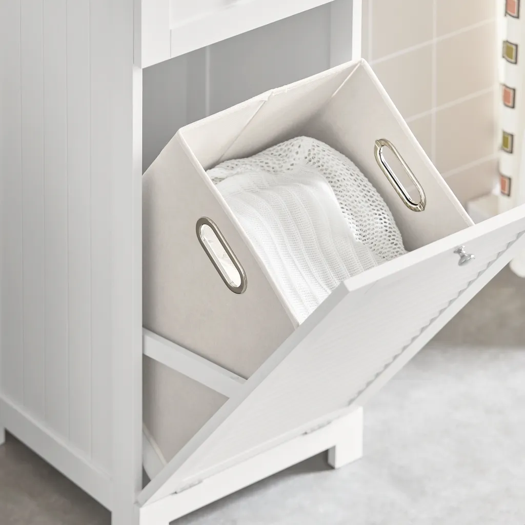 SoBuy BZR73-W Armadio per la lavanderia con sacchi pieghevoli per la biancheria Sacco per la lavanderia Cassettone per la lavanderia Cesto per la biancheria Armadio per il bagno Mobili per il bagno Bianco WD circa 40x90x38cm - 7