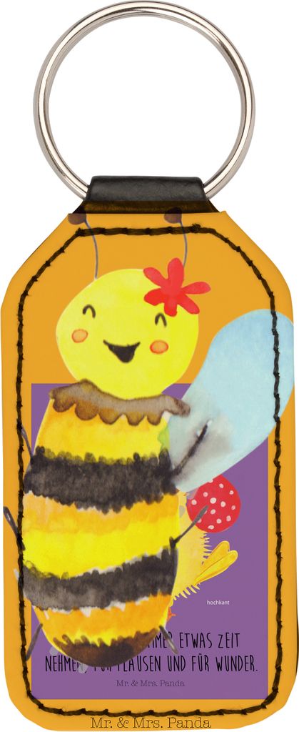 Mr. & Mrs. Panda schlüssel anhänger Biene Happy - Weiß - Geschenk, Taschenanhänger, Schlüsselanhänger, Mit Spruch, kunstleder, für