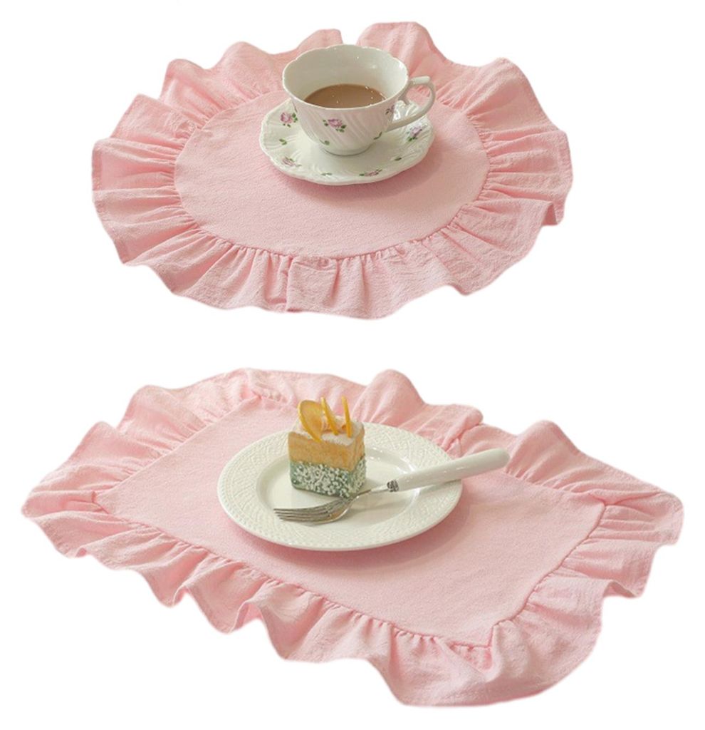 1/2 Stück Küchen-Platzsets, quadratisch, rund, aus gewaschener Baumwolle mit gefalteten Kanten, hitzebeständig, für Esszimmer, Küche, Partys