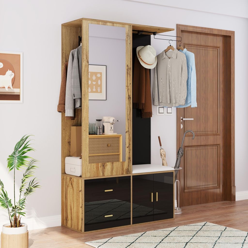 Sweiko Ensemble d'armoires élégant en noir et couleur bois Image du produit 