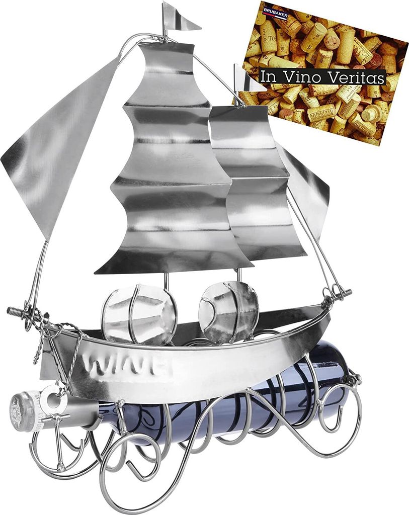 Brubaker Flaschenhalter Segelschiff Metall Skulptur mit Geschenkkarte