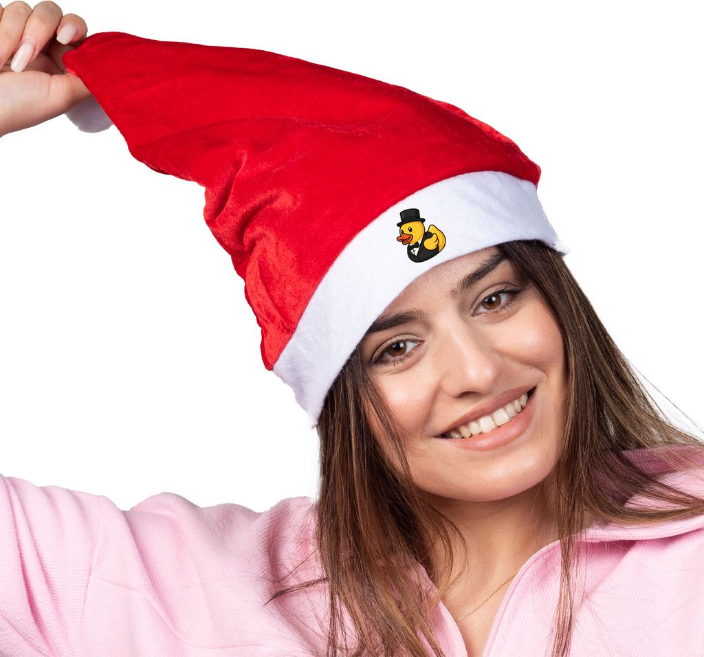 Huuraa Weihnachtsmütze Quietscheente Bräutigam Gummiente Hochzeit Geschenk Rot/Weiß Filz Quietscheente Bräutigam Geschenkidee