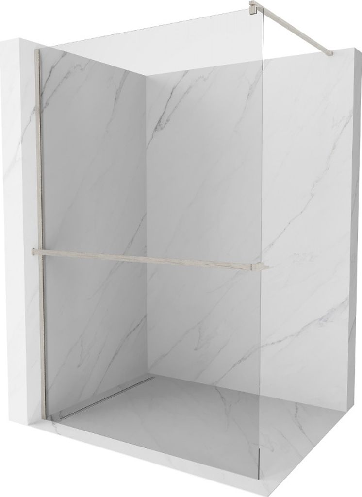 Mexen Kioto+ Duschwand mit Walk-in-Stange 85 x 200 cm, transparent, gebürstetes Nickel - 800-085-121-97-00