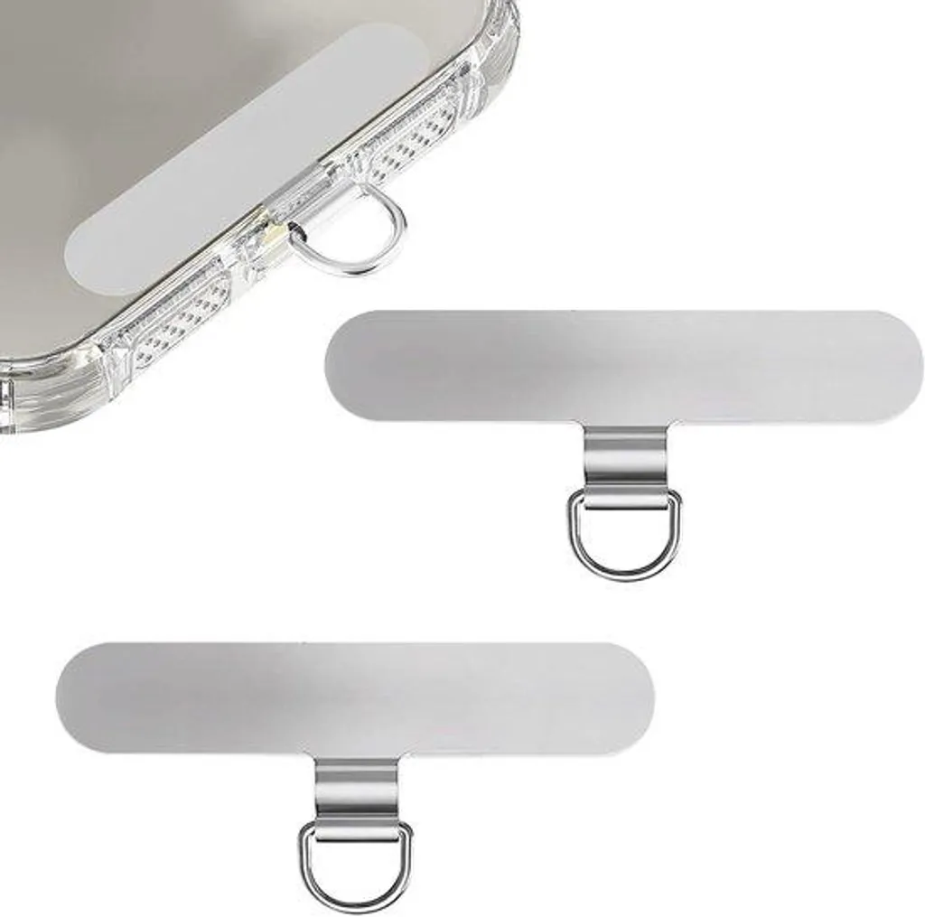 Support téléphone anti-chute en acier argenté avec fixation lanière