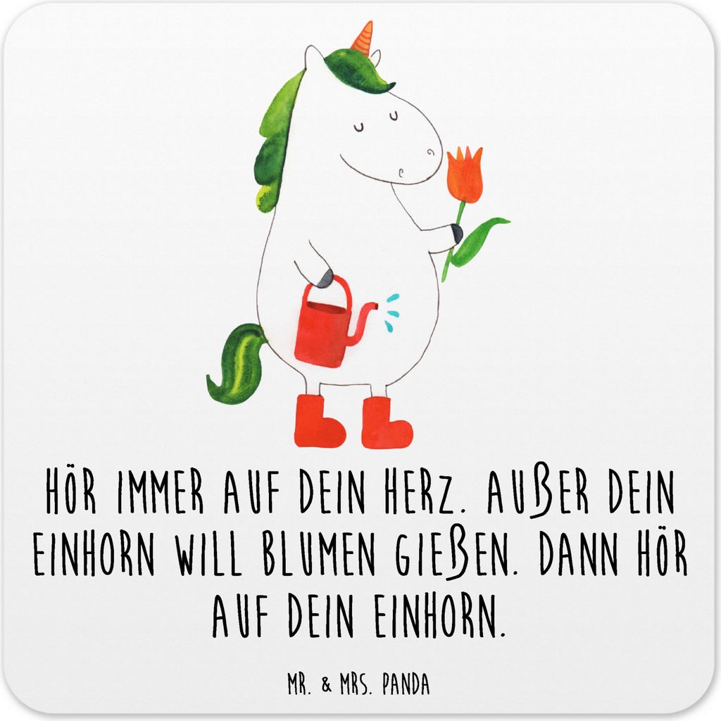 Mr. & Mrs. Panda Untersetzer Set Einhorn Gärtner 10er Set - Weiß - Geschenk, Unicorn, Garten, Tassen-Untersetzer, Design, Blume, Luftballon, für...