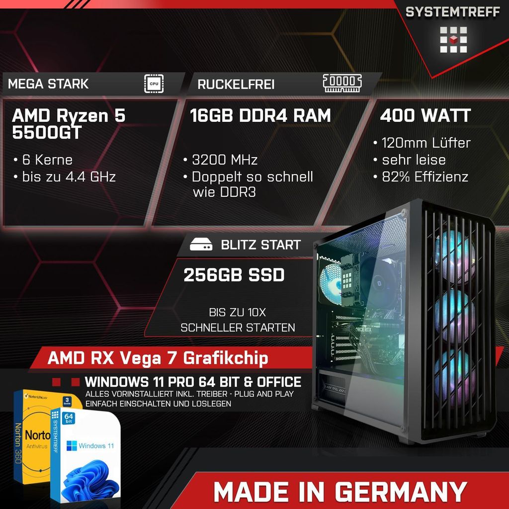SYSTEMTREFF Gaming Komplett PC - AMD Ryzen 5 5500GT - AMD Produktbild 2