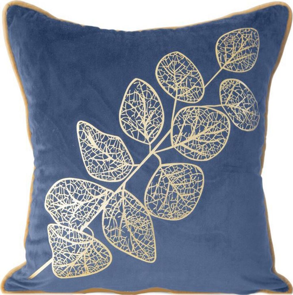 Dekorativer Kissenbezug Sofakissen POPLA dunkelblau gold 45x45 dunkelblau marineZŁ