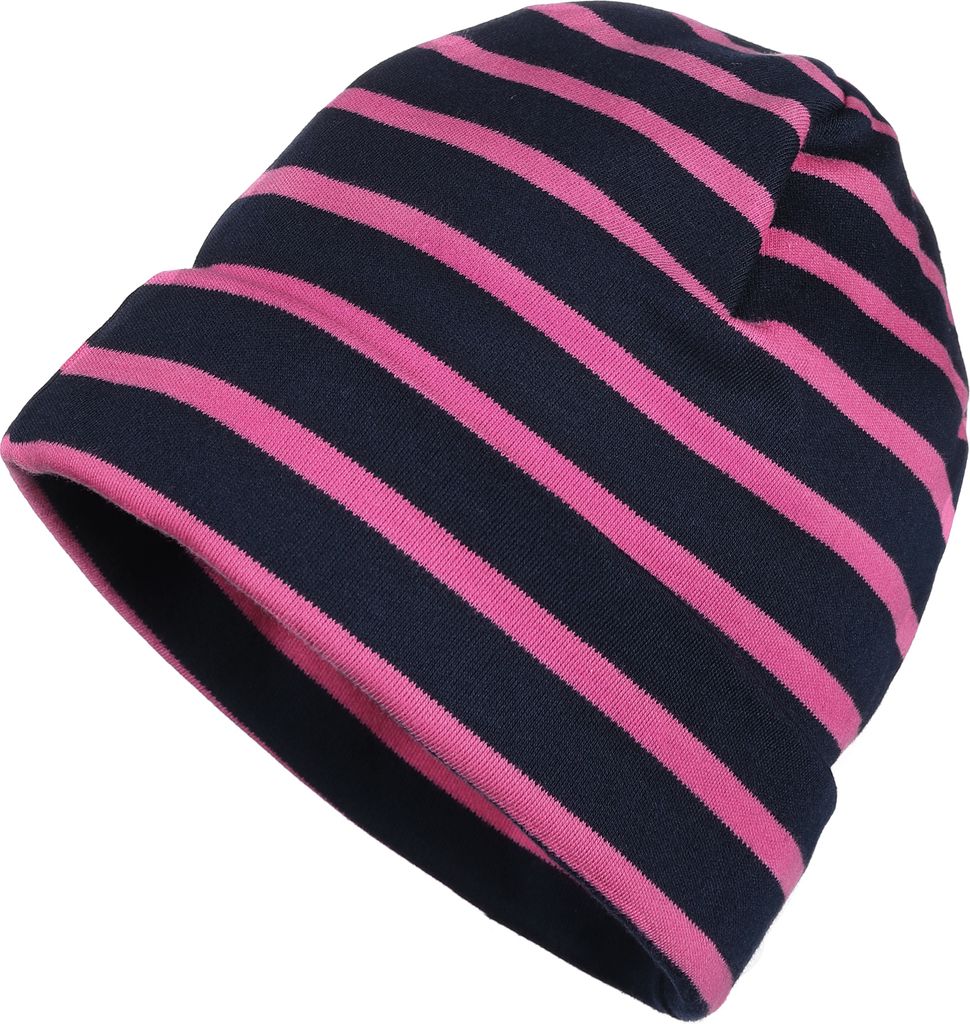 modAS Mütze Maritime Rollmütze Uni für Kinder und Erwachsene – Ringelmütze Baumwollmütze mit Streifen in Blau / Magnolia bis 46 cm Kopfumfan...
