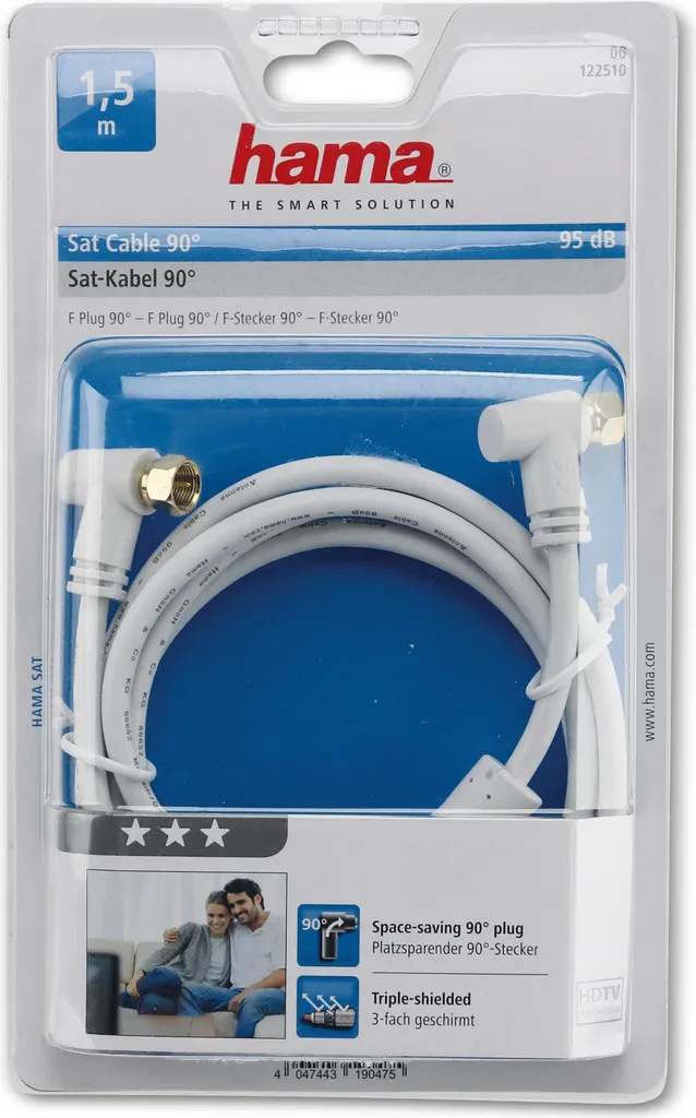 Câble coaxial pour brancher un décodeur satellite Hama 1,5m - 2