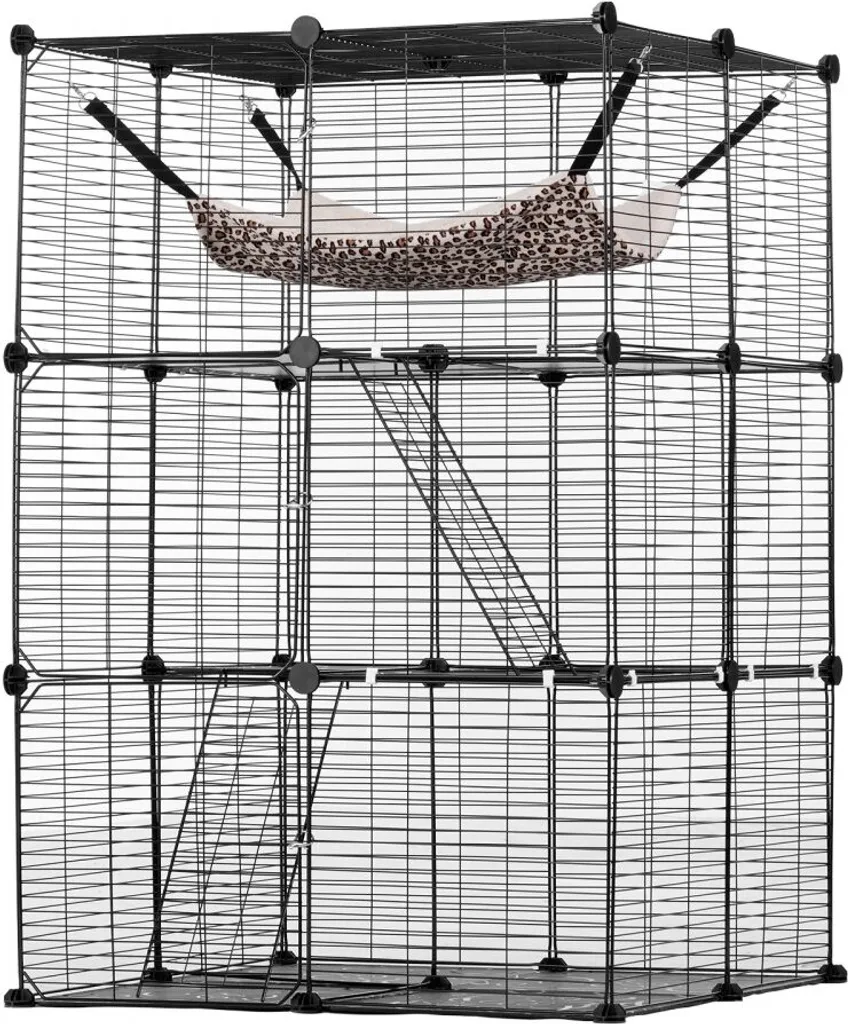 Cage chat robuste 3 étages XL avec plateformes et échelles 71x71x104cm