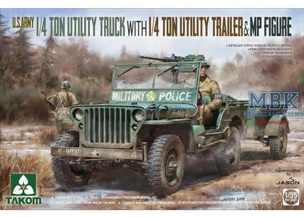 Camionnette Militaire 1/4 Tonne 1:35 pour Diorama avec MP et Remorque
