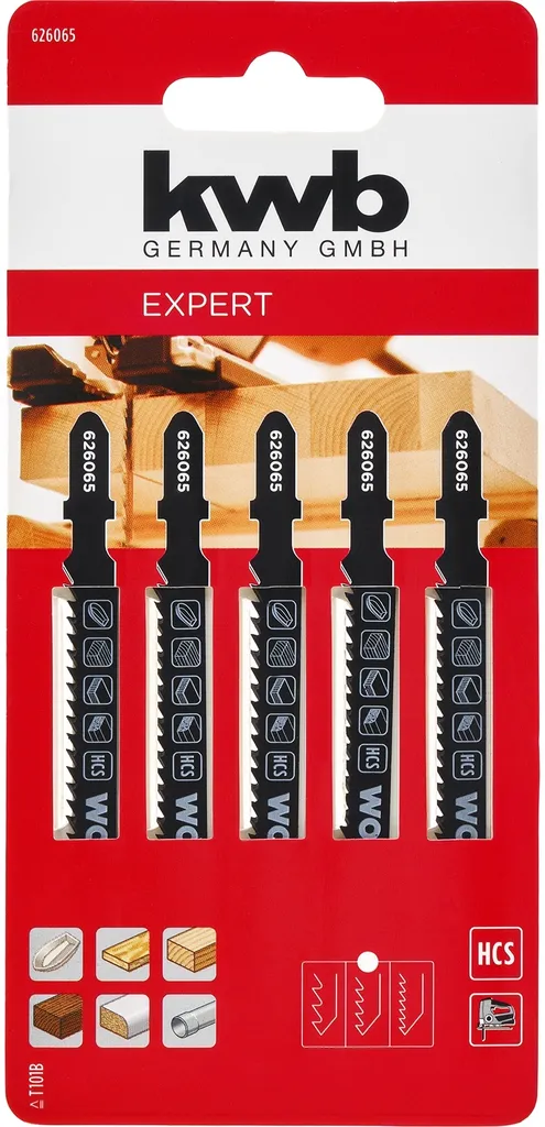 kwb 5x lame per seghetto alternativo per legno, fine, 100 mm (adatte per legno duro, legno tenero, pannelli di legno, plastica, plastica, pannelli truciolari rivestiti, acciaio HSS, denti temprati, rettificati a croce, ad angolo libero e conici, codolo a T o a U) - 2