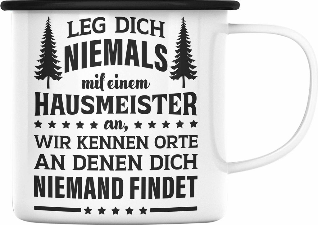 Trendation - Hausmeister Emaille Tasse Lustige Sprüche Produktbild 