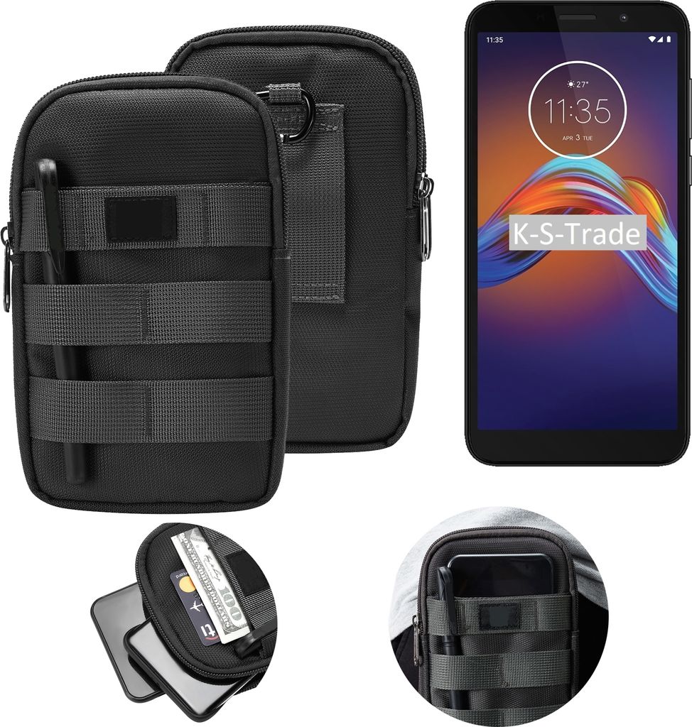 K-S-Trade Holster Gürtel Tasche kompatibel mit Motorola Moto E6 Play Handy Tasche Schutz Hülle dunkel-grau viele Fächer, 1x