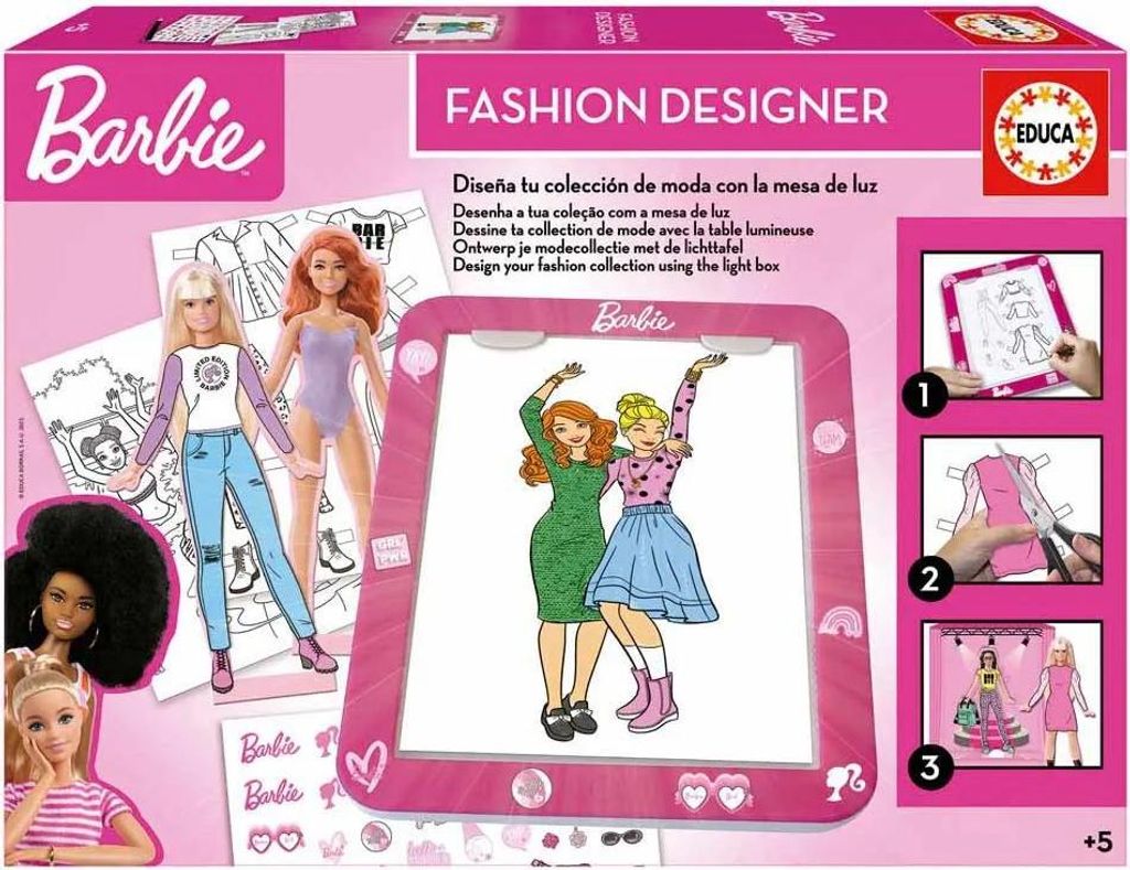 Educa - Barbie Fashion Designer Game - Erstellen Sie unendliche Designs und Kombinationen mit dem Leuchttisch. Ab 5 Jahre alt. EDUCA