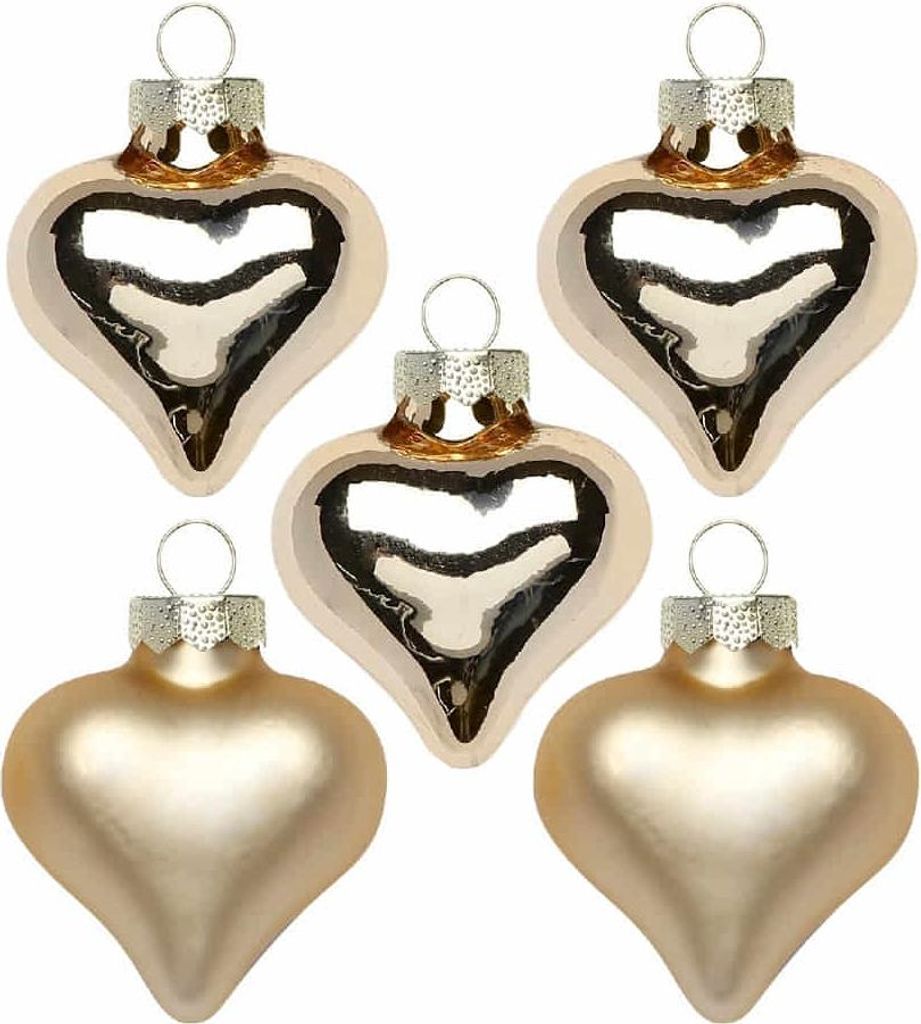 Christbaumschmuck Herzen 4cm Glas 8 Stück - Brokatgold
