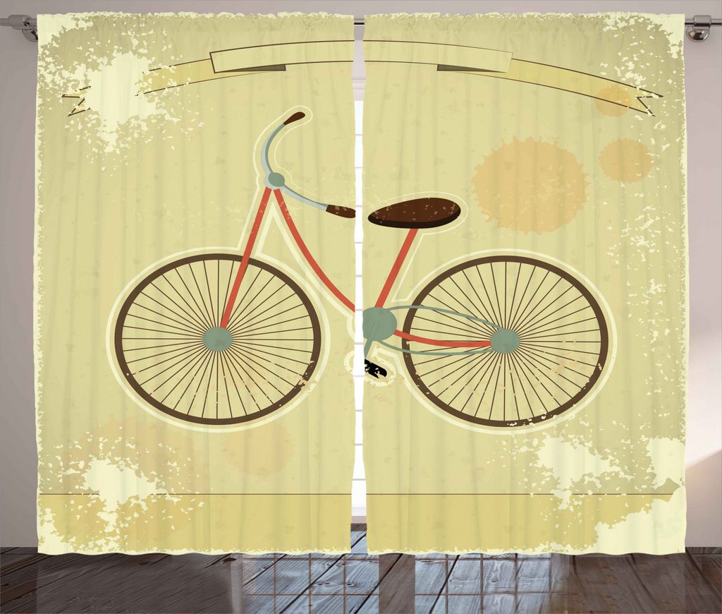 ABAKUHAUS Jahrgang Rustikaler Gardine, Postkarte von Retro-Fahrrad, Schlafzimmer Kräuselband Vorhang mit Schlaufen und Haken, 280 x 245 cm, Brown ...