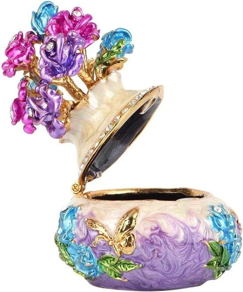 Boîte à bijoux violette émaillée contre l'oxydation et décor diamant