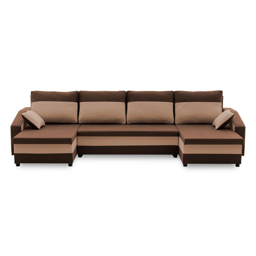 Ecksofa SPARTA U-FORM mit Schlaffunktion - Eckcouch mit 3 Bettkasten, braun, cappuccino