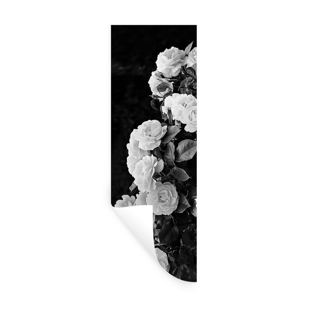 MuchoWow Wandtattoo Wandsticker Wandaufkleber Blumen - Schwarz und Weiß - Natur - Pflanzen - Rosen 30x90 cm Selbstklebend und Repositionierbar -...
