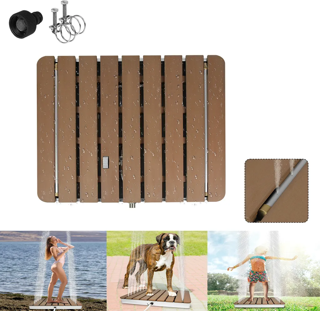 Douche de Jardin Mobile WPC avec Base Carrée - Finition Marron 70x55